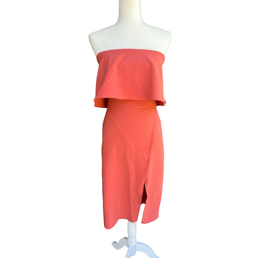 Lovers + Friends Strapless Popover Party Dress Coral XS Slit Coastal Cocktail